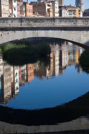 Old town of Girona city in Catalonia Spainの写真素材