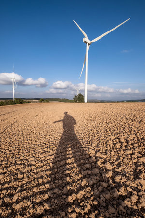 Wind power in agricultural area in Spainの写真素材