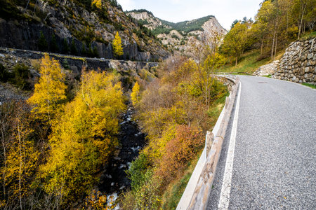 Highway in the Pyrenees in Andorra during the fall