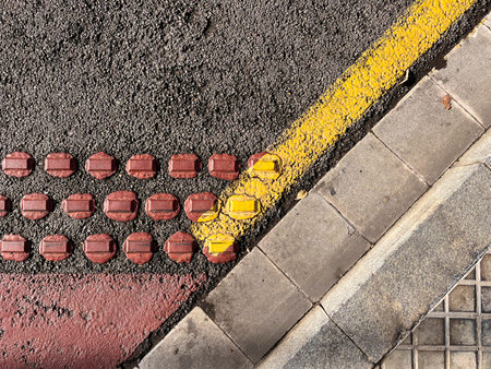 Traffic lines painted on the asphalt of a street in Barcelona