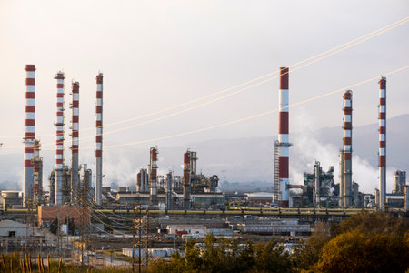 Industrial landscape in a petrochemical plantの写真素材
