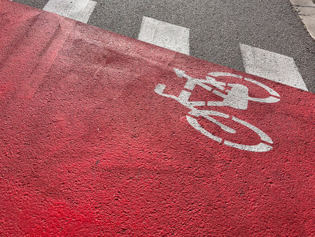 traffic sign in an exclusive lane for bicycles in the city of Sant Cugat del Valles in Barcelonaの写真素材