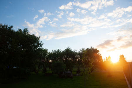 Spring sunset in the countryside.の写真素材