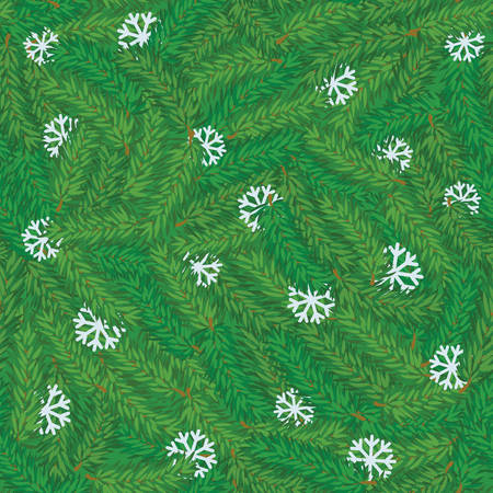 Vector seamless green pine branch chaotic background. Winter patternのイラスト素材
