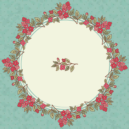 Vector vintage greeting card with a doodle flowers bouquet and frame for text on retro dirty backgroundのイラスト素材