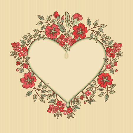 Vector vintage greeting card with a doodle flowers bouquet and frame for text on retro backgroundのイラスト素材