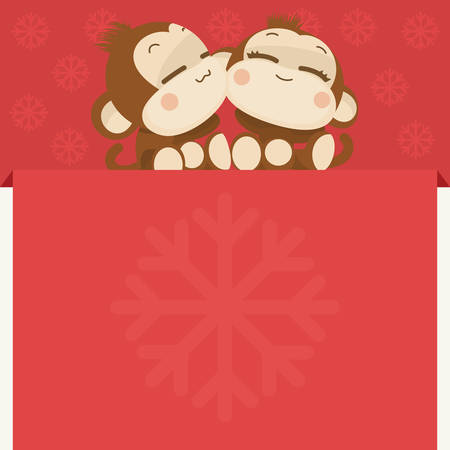 Cute lovely monkey couple. Happy New Year 2016.のイラスト素材