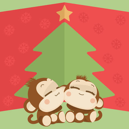 Cute lovely monkey couple. Happy New Year 2016.のイラスト素材