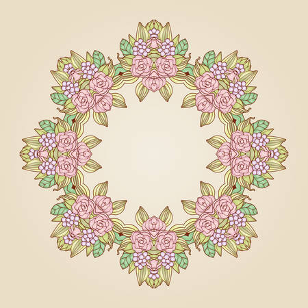 Vintage art nouveau floral rose wreath frameのイラスト素材