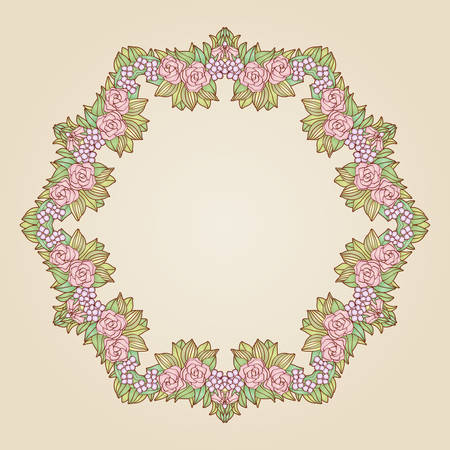 Vintage art nouveau floral rose wreath frameのイラスト素材