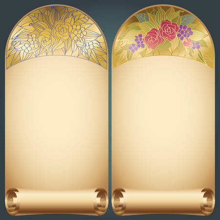 Vintage art nouveau floral rose garden frame on scrollのイラスト素材