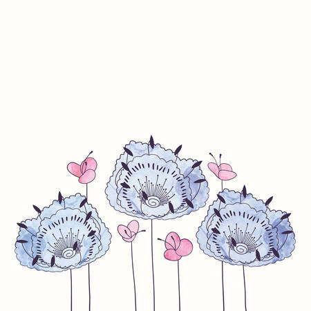 watercolor round flower frame. Hand draw romantic floral borderのイラスト素材