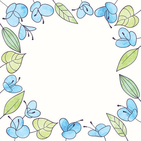 watercolor flower frame. Hand draw romantic floral illustrationのイラスト素材