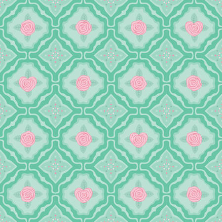 Cute vintage seamless pattern with rose and dots. Abstract flat design.のイラスト素材
