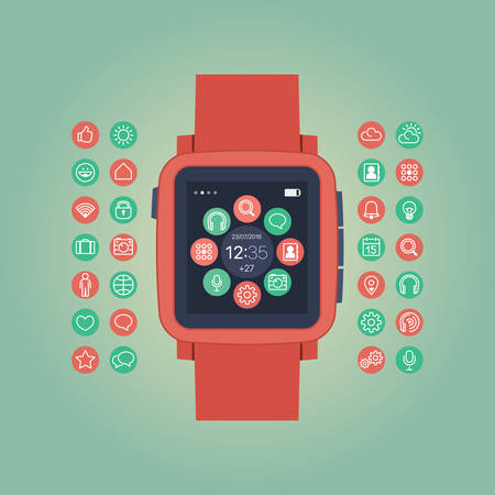 Smart watch flat vector illustration. Mobile gadget iconのイラスト素材