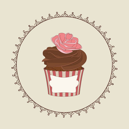 Cupcake and doodle frame. Ideal for posters, advertisements, announcements, labels, banner, menu for cafe and restaurants. Vector illustrationのイラスト素材
