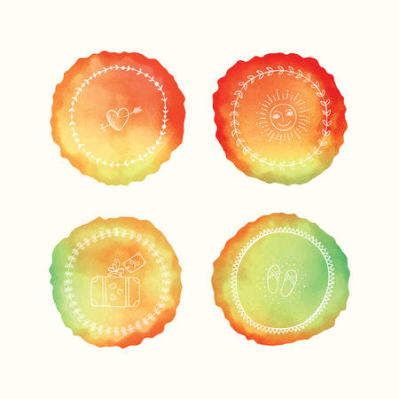 Vector watercolor stains and hand drawn doodle elements. Hand painted circles collection.のイラスト素材