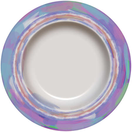 Isolated empty round glazed dish plate with artistic painting decorative frameの写真素材
