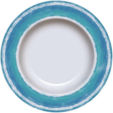 Isolated empty round glazed dish plate with artistic painting decorative frameの写真素材