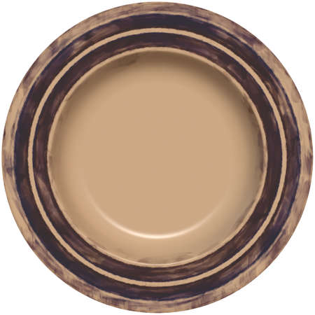 Isolated empty round glazed dish plate with artistic painting decorative frameの写真素材