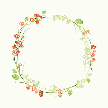 Vector watercolor round floral frame. Hand draw romantic herbal borderのイラスト素材