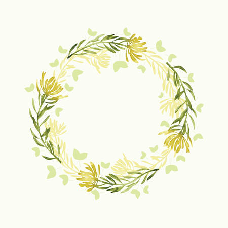 Vector watercolor round floral frame. Hand draw romantic herbal borderのイラスト素材