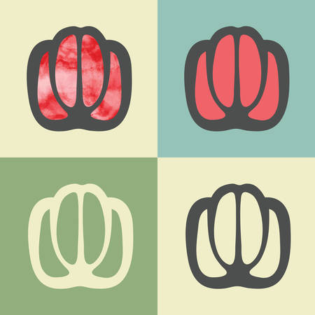 outline sweet pepper food icon with watercolor fill. Elements for mobile concepts and web apps. Modern info graphic and pictograph.のイラスト素材