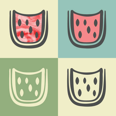 outline watermelon slice food icon with watercolor fill. Elements for mobile concepts and web apps. Modern info graphic and pictograph.のイラスト素材