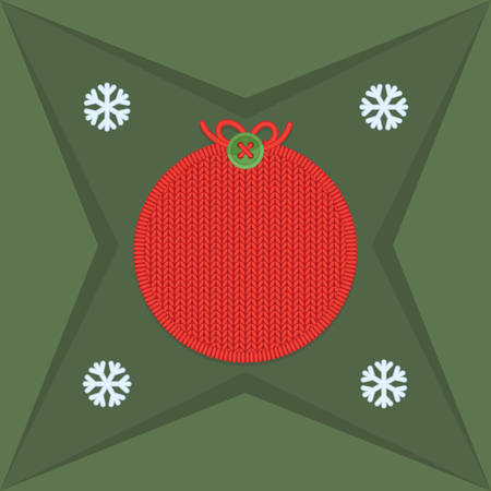 Christmas and New Year knitted round label. Snowflake and greeting card.のイラスト素材