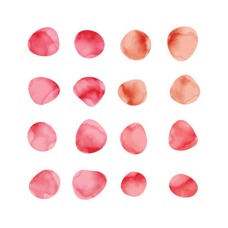 Vector red watercolor spots. Stained petals. Hand painted circles collection.のイラスト素材