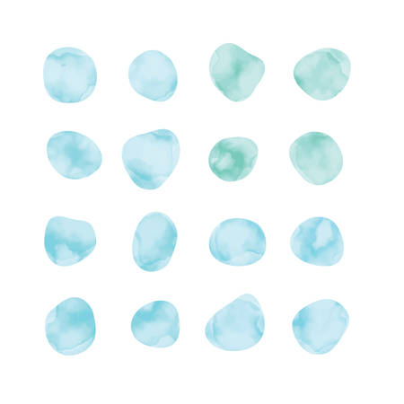 Vector light blue watercolor spots. Stained petals. Hand painted circles collection.のイラスト素材