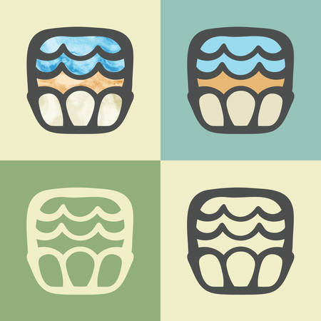 Vector outline creamy cupcake food icon with watercolor fill. Elements for mobile concepts and web apps. Modern infographic logo and pictogram.のイラスト素材