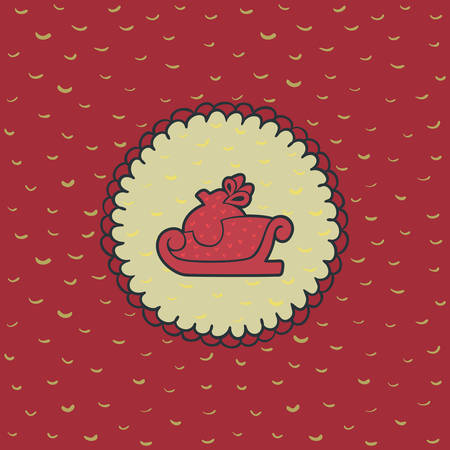 Christmas and New Year round frame with Santa's sled with gift sack symbol. Doodle illustration greeting card.のイラスト素材