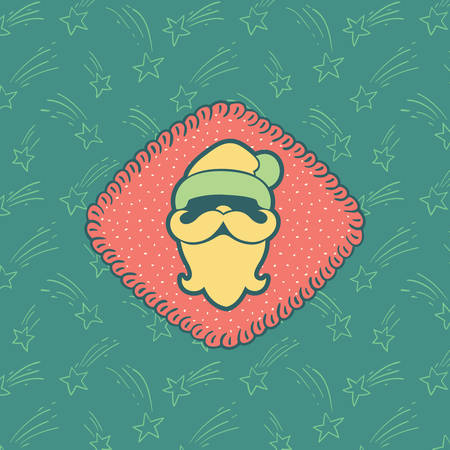 Christmas and New Year vintage ornate frame with Santa Claus head symbol. Doodle illustration greeting card.のイラスト素材
