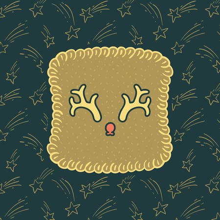 Christmas and New Year vintage ornate frame with Santa's deer horns symbol. Doodle illustration greeting card.のイラスト素材