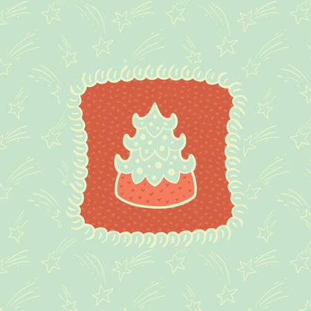 Christmas and New Year vintage ornate frame with fir-tree symbol. Doodle illustration greeting card.のイラスト素材
