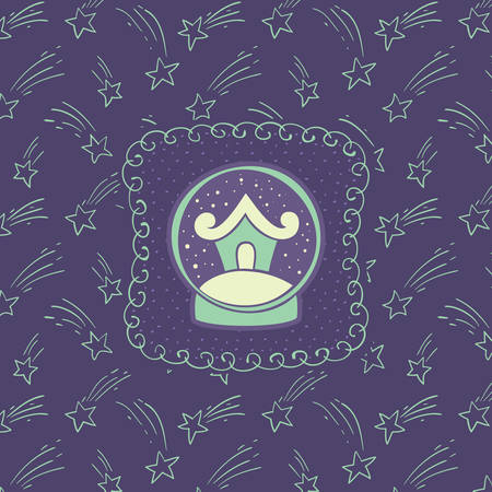 Christmas and New Year vintage ornate frame with snow ball symbol. Doodle illustration greeting card.のイラスト素材