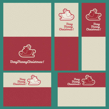 Christmas and New Year holiday invitation postcard template with Santa sled with gift sack symbol and greeting textのイラスト素材
