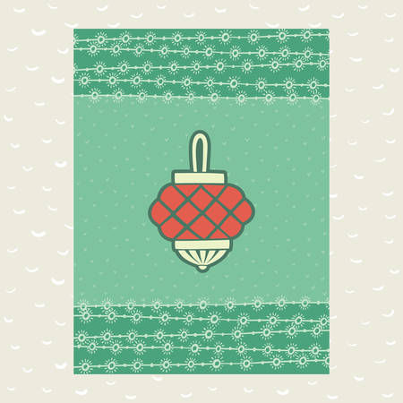 Christmas and New Year vintage ornate frame with holiday decoration ball lantern symbol. Doodle illustration greeting card. Hand drawn background.のイラスト素材
