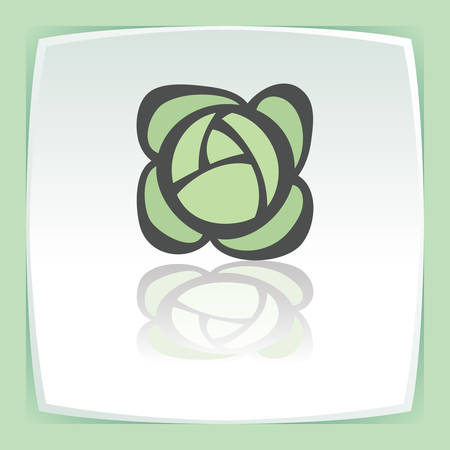 Vector outline head of cabbage vegetable food icon on white flat square plate. Elements for mobile concepts and web apps. Modern infographic logo and pictogram.のイラスト素材
