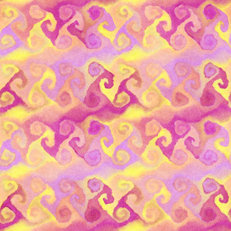 Native abstract watercolor artistic colorful swirl pattern. Ethnic boho style. Seamless draw tribal square texture.の写真素材