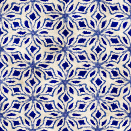 Native batik watercolor artistic blue and white pattern. Ethnic boho style. Seamless hand drawn...