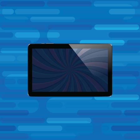 Digital tablet with shiny sensor screen. Electronic smart device on abstract smooth blocks blue seamless background. Mobile gadget. Vector illustrationのイラスト素材