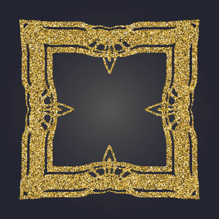 Art Nouveau gold glitter elegant smooth lines decorative rectangle vector frame for design. Art Deco style fine border ornamentのイラスト素材