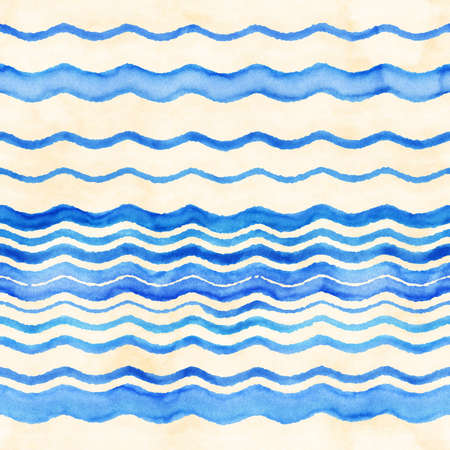 Native batik watercolor artistic pattern with sea waves. Seamless hand drawn tribal square striped texture.の写真素材