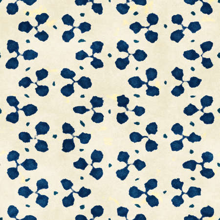 Native batik watercolor artistic blue and white pattern. Ethnic boho style. Seamless hand drawn tribal square texture.の写真素材