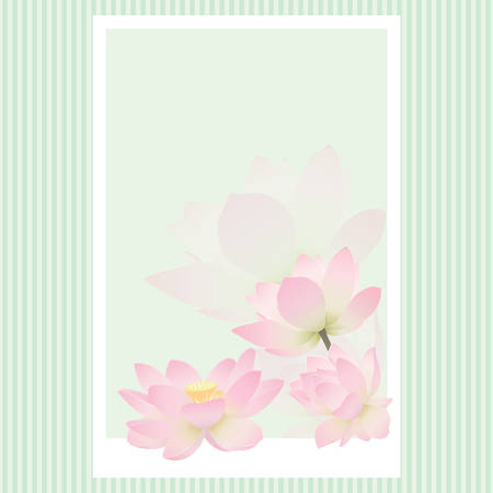 Vector greeting card with delicate lotus flowers. Blank template for congratulatory design with water liliesのイラスト素材
