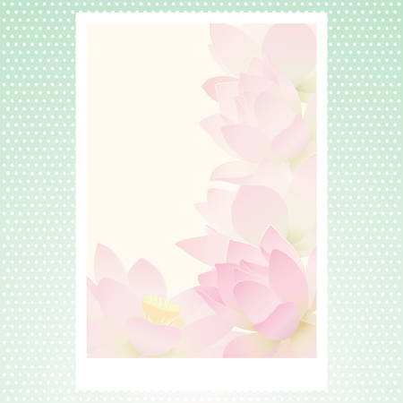 Vector greeting card with delicate lotus flowers. Blank template for congratulatory design with water liliesのイラスト素材