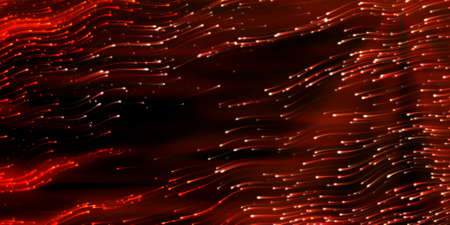 Wide-format header with flying swarm of fireflies in the night and glowing tracks. Dark background with shining star tracksの写真素材