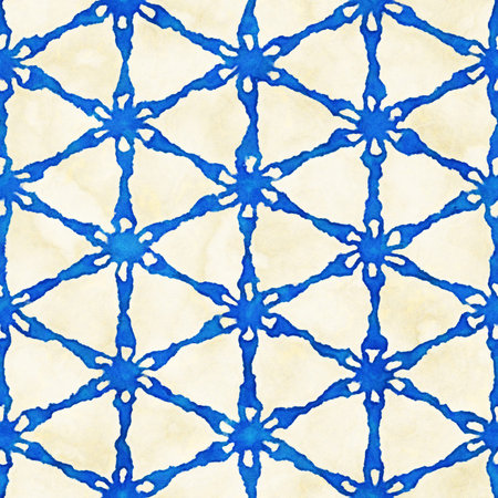 Native batik watercolor artistic blue and white pattern. Ethnic boho style. Seamless hand drawn...